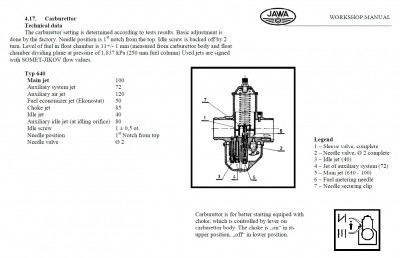 JAWA 640, Verkstadshandbok sid 35-36 FÖRGASARE.jpg
